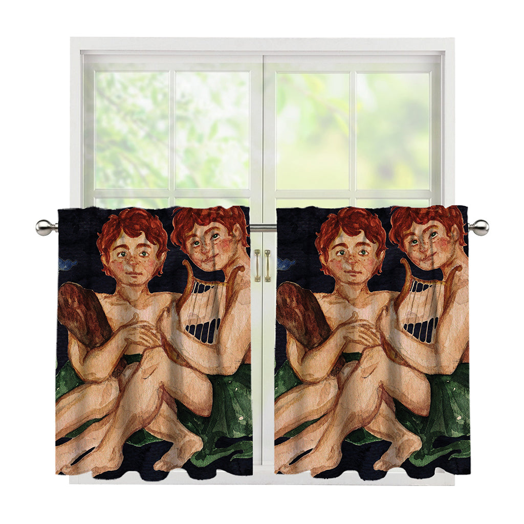 Watercolor Gemini Zodiac Sign Print Tier Curtains