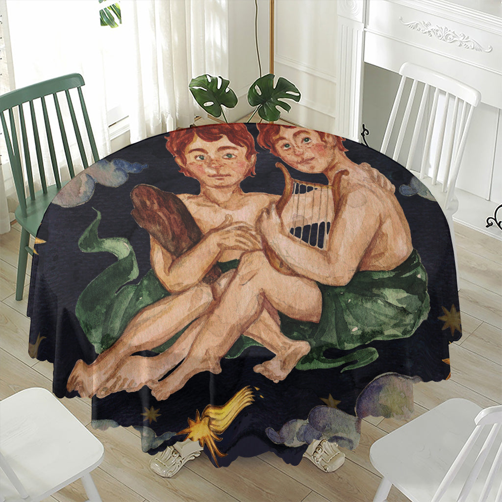 Watercolor Gemini Zodiac Sign Print Waterproof Round Tablecloth