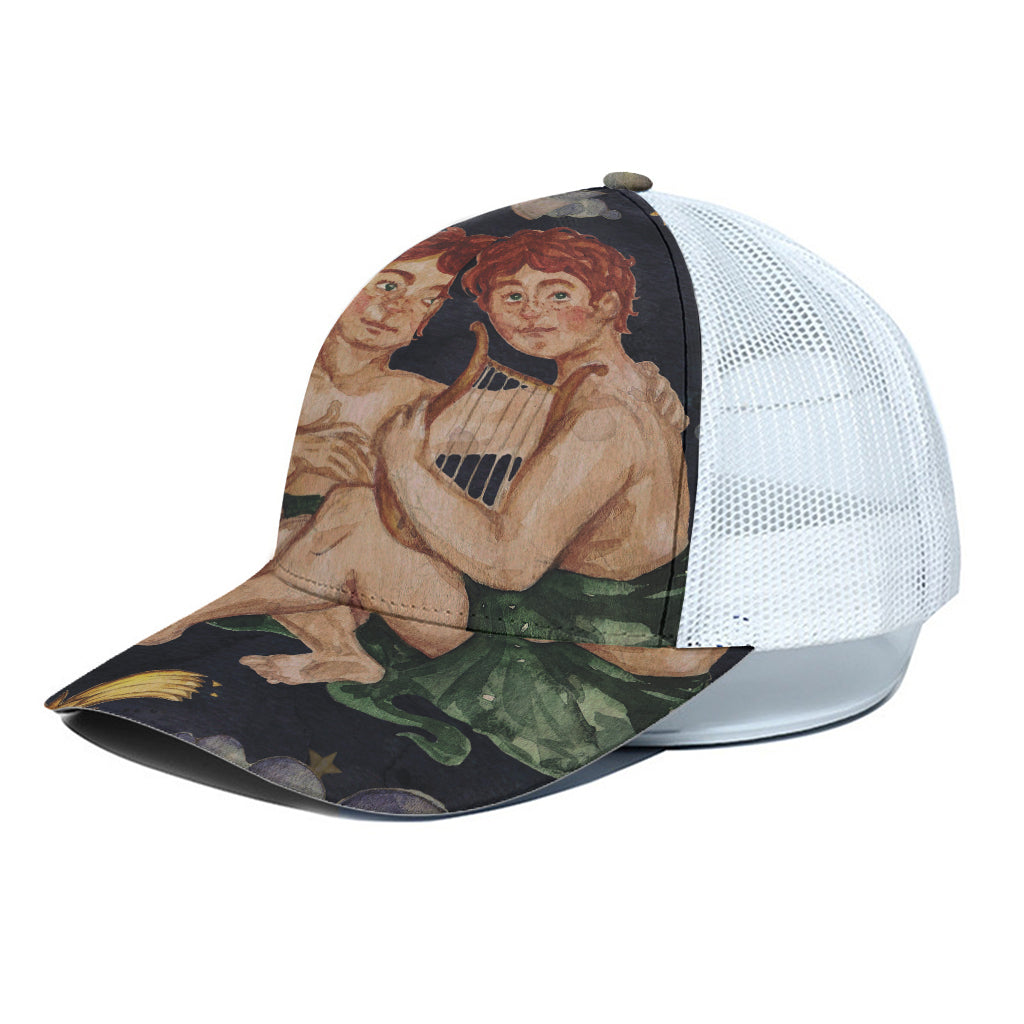 Watercolor Gemini Zodiac Sign Print White Mesh Trucker Cap