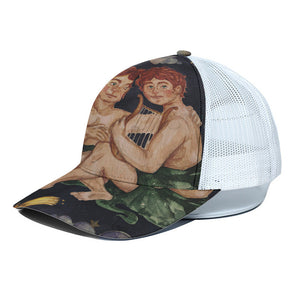 Watercolor Gemini Zodiac Sign Print White Mesh Trucker Cap