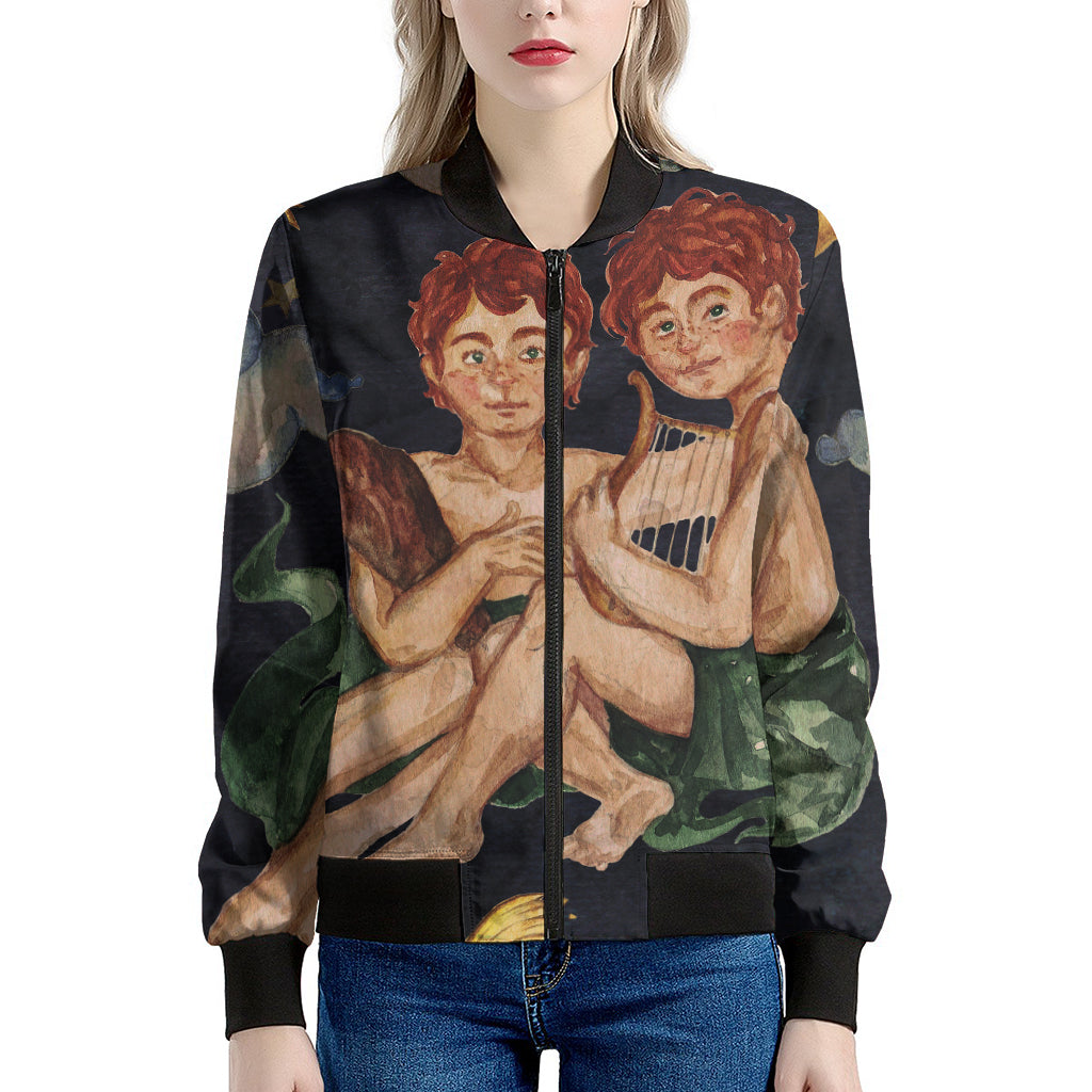 Watercolor Gemini Zodiac Sign Print Women's Bomber Jacket