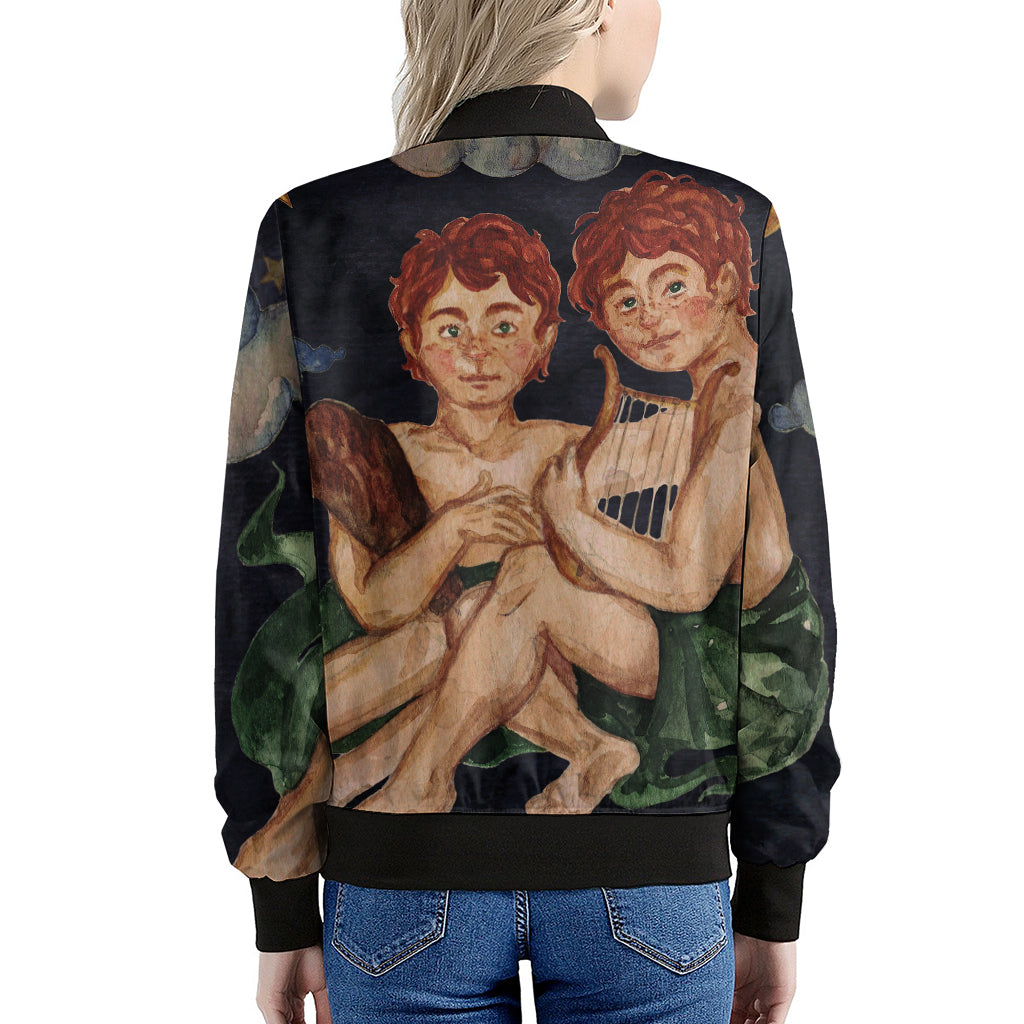 Watercolor Gemini Zodiac Sign Print Women's Bomber Jacket