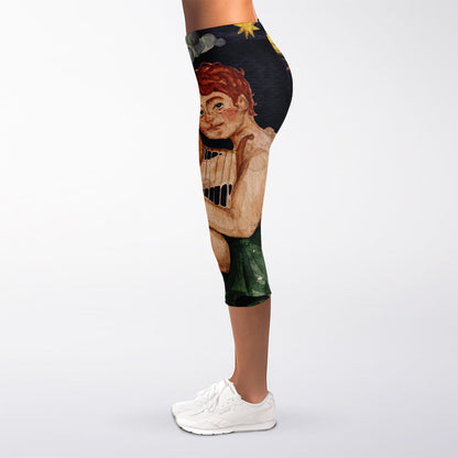 Watercolor Gemini Zodiac Sign Print Women's Capri Leggings