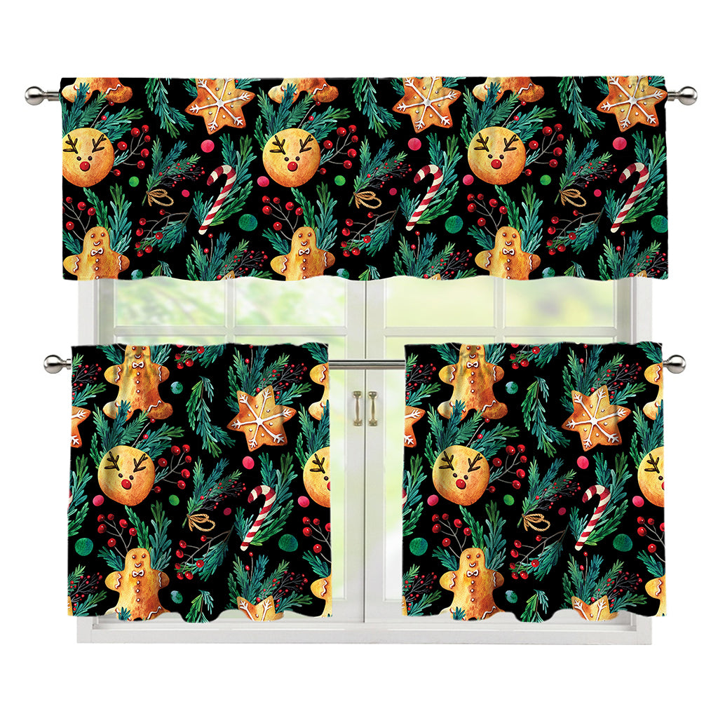 Watercolor Gingerbread Pattern Print 3 Piece Kitchen Curtains
