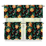 Watercolor Gingerbread Pattern Print 3 Piece Kitchen Curtains