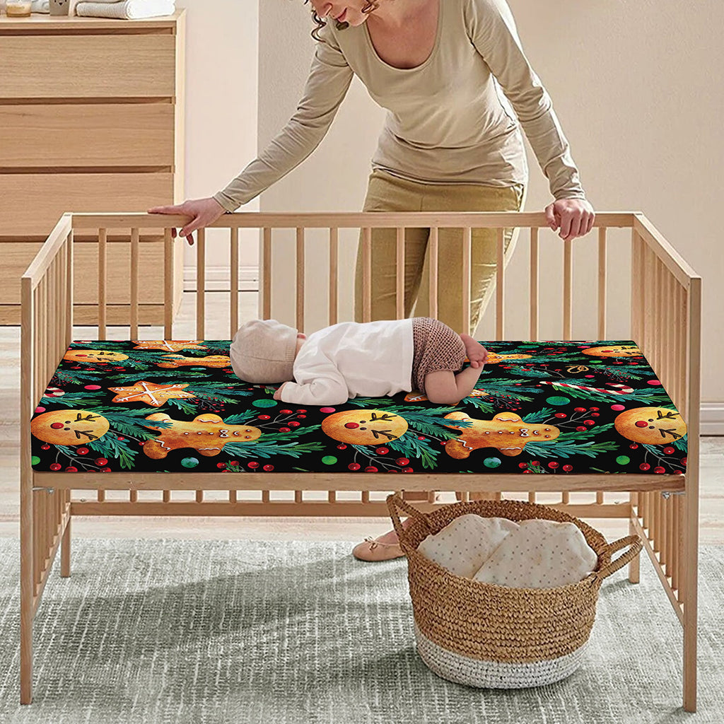 Watercolor Gingerbread Pattern Print Baby Crib Sheet