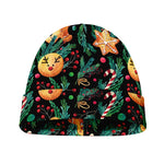 Watercolor Gingerbread Pattern Print Beanie