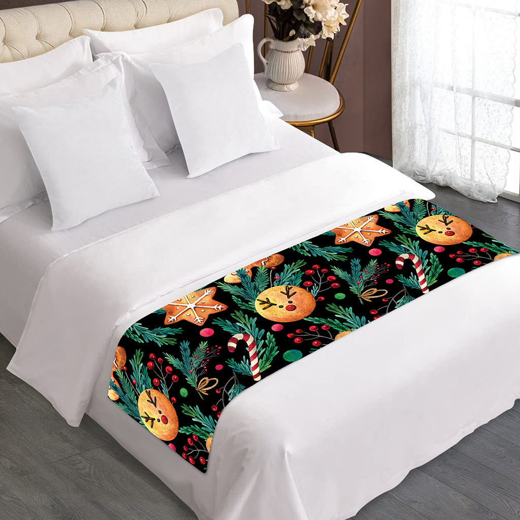 Watercolor Gingerbread Pattern Print Bed Runner
