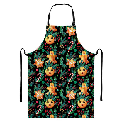 Watercolor Gingerbread Pattern Print Bib Apron With Pocket