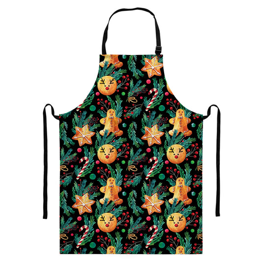 Watercolor Gingerbread Pattern Print Bib Apron With Pocket