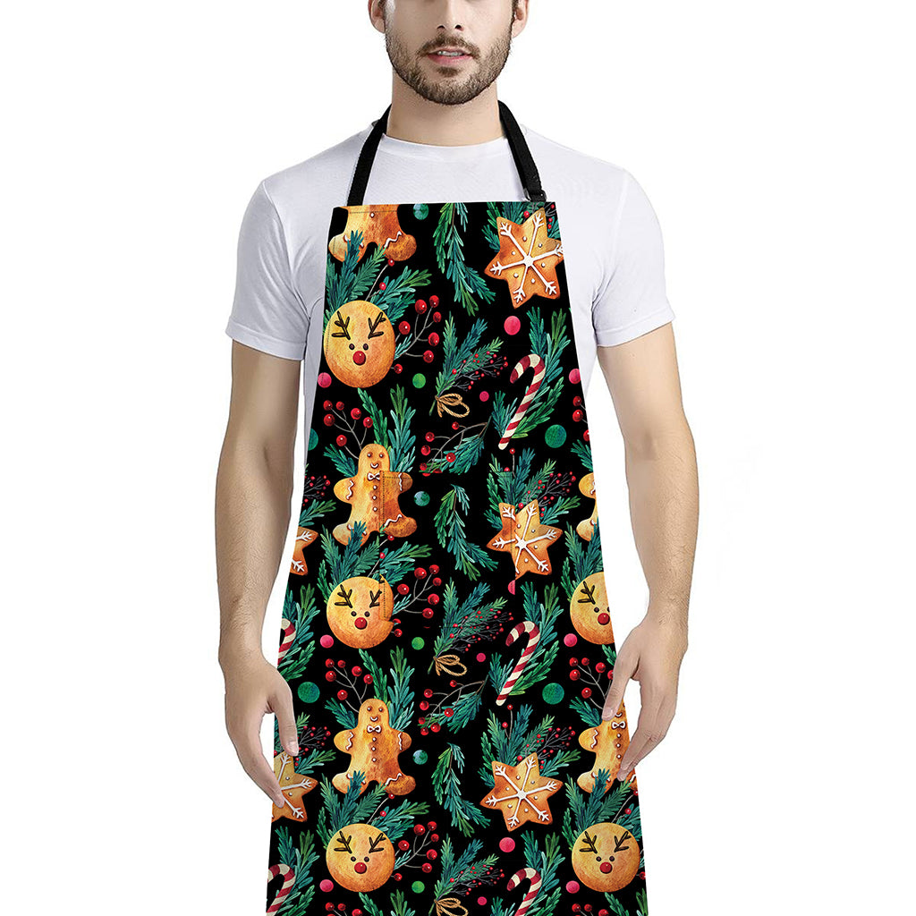 Watercolor Gingerbread Pattern Print Bib Apron With Pocket