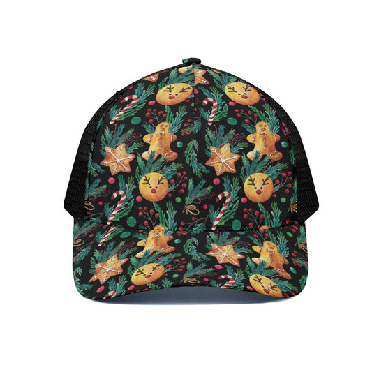 Watercolor Gingerbread Pattern Print Black Mesh Trucker Cap