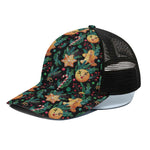Watercolor Gingerbread Pattern Print Black Mesh Trucker Cap