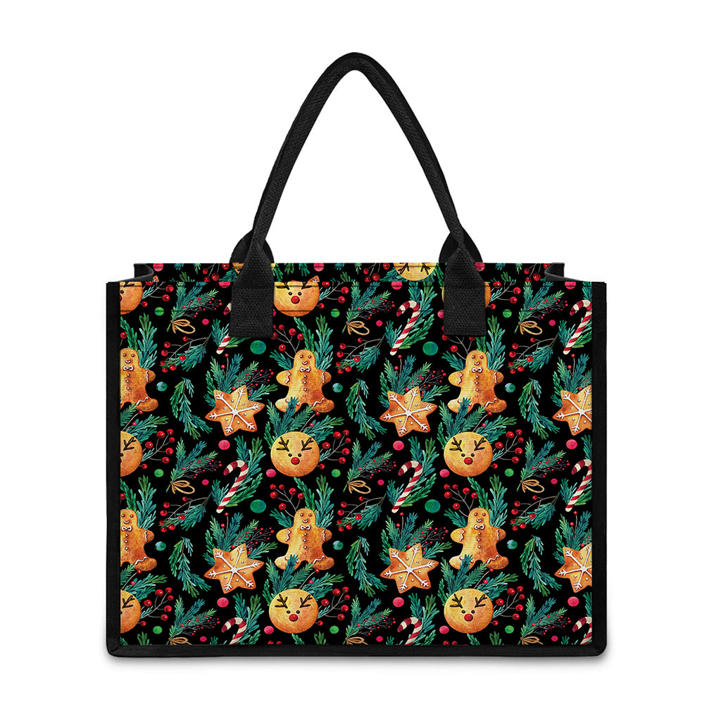 Watercolor Gingerbread Pattern Print Canvas Tote Bag