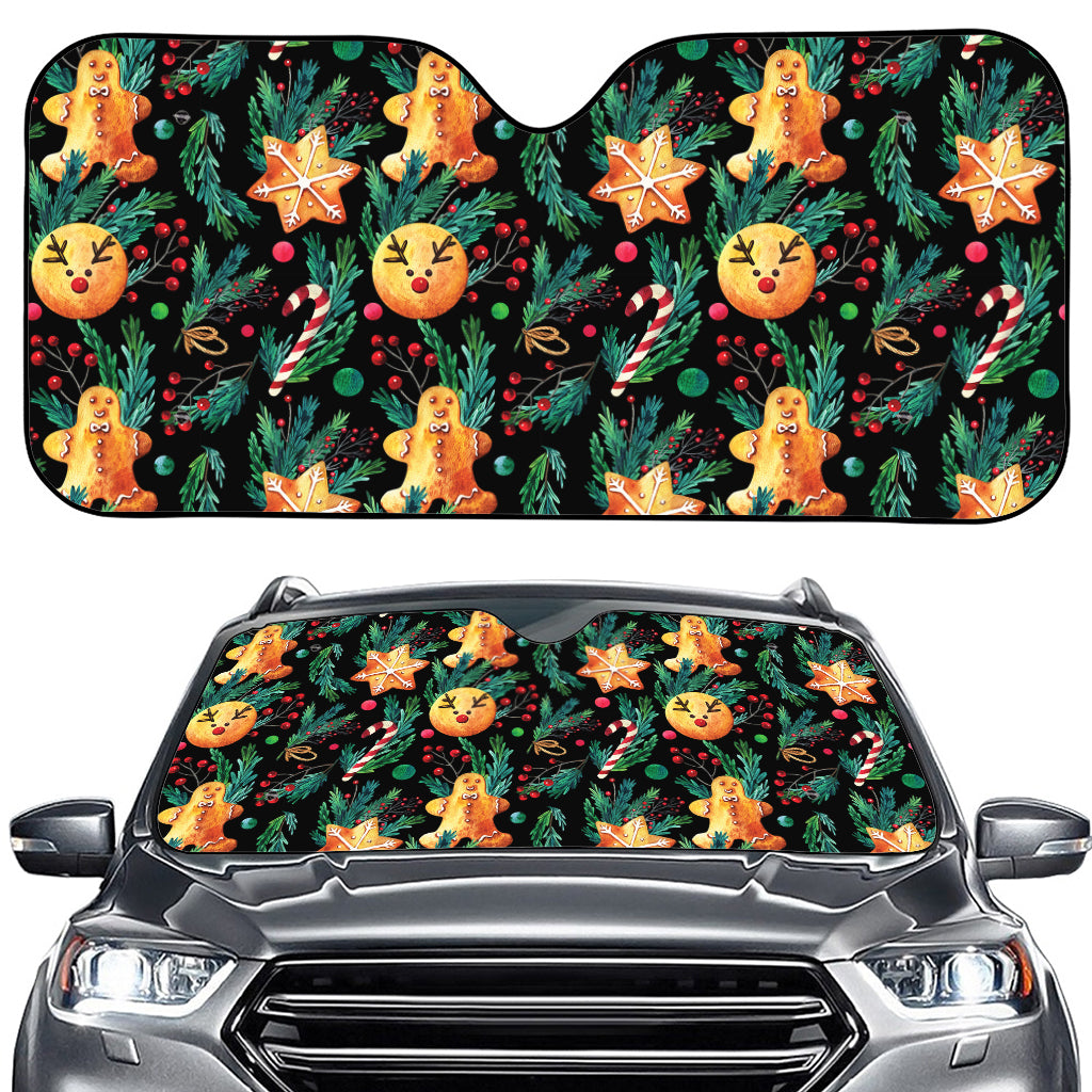 Watercolor Gingerbread Pattern Print Car Windshield Sun Shade