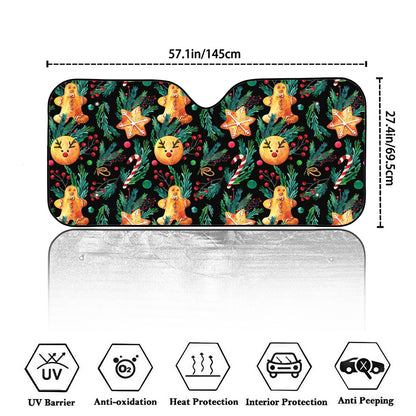 Watercolor Gingerbread Pattern Print Car Windshield Sun Shade