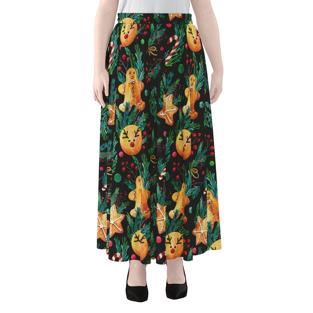 Watercolor Gingerbread Pattern Print Chiffon Maxi Skirt