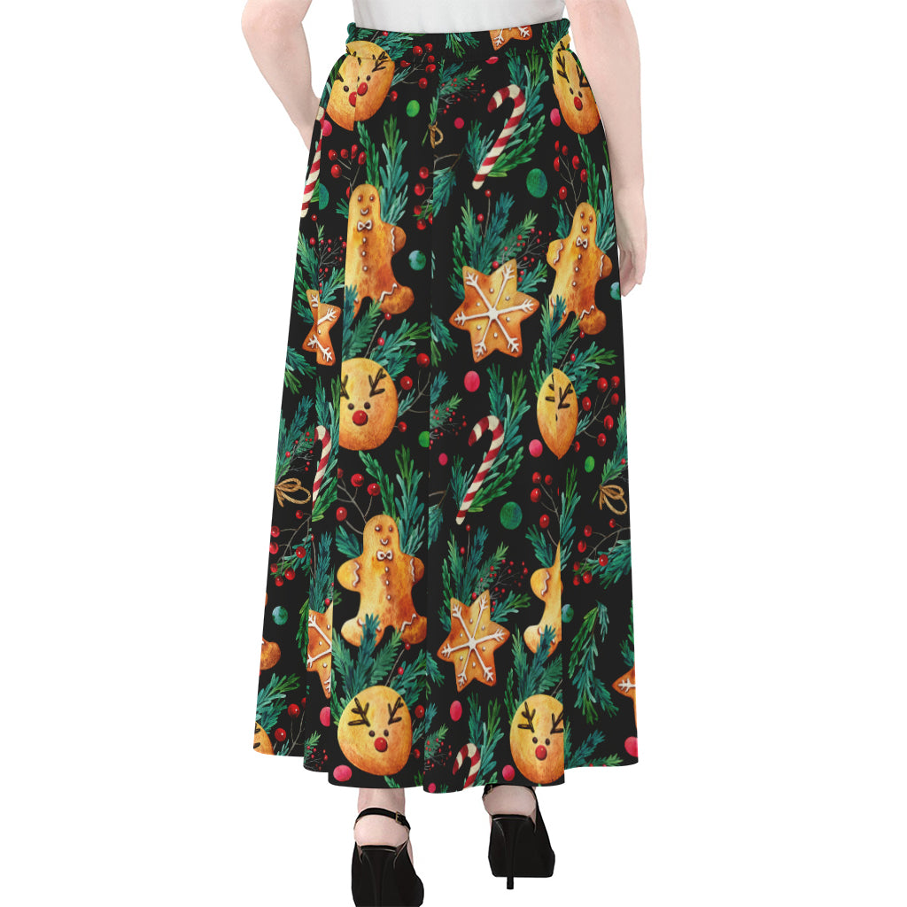 Watercolor Gingerbread Pattern Print Chiffon Maxi Skirt