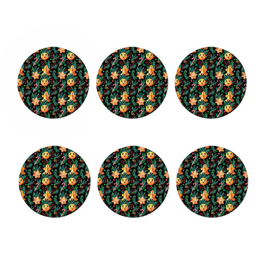 Watercolor Gingerbread Pattern Print Coaster Set