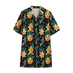 Watercolor Gingerbread Pattern Print Cotton Hawaiian Shirt