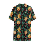 Watercolor Gingerbread Pattern Print Cotton Hawaiian Shirt