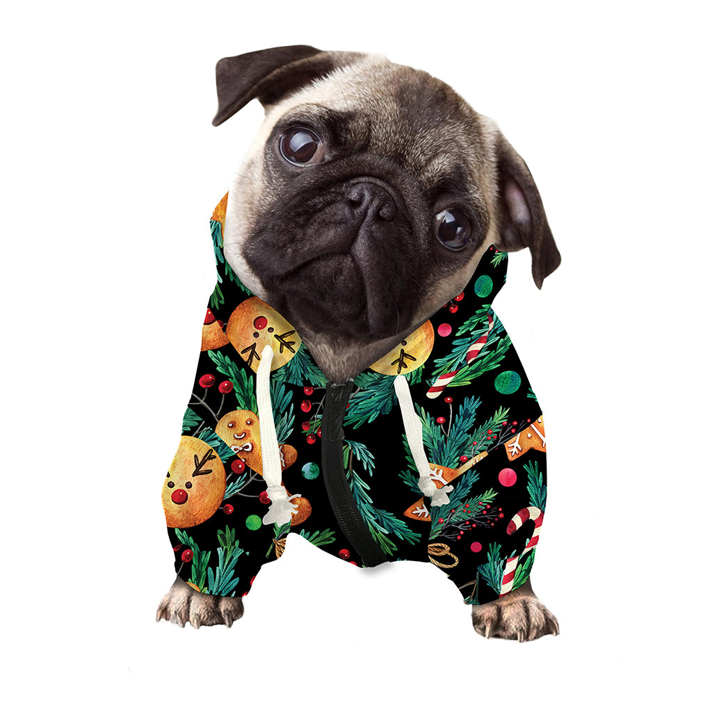 Watercolor Gingerbread Pattern Print Dog Zip Up Hoodie