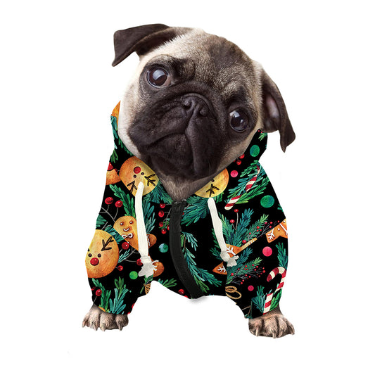 Watercolor Gingerbread Pattern Print Dog Zip Up Hoodie