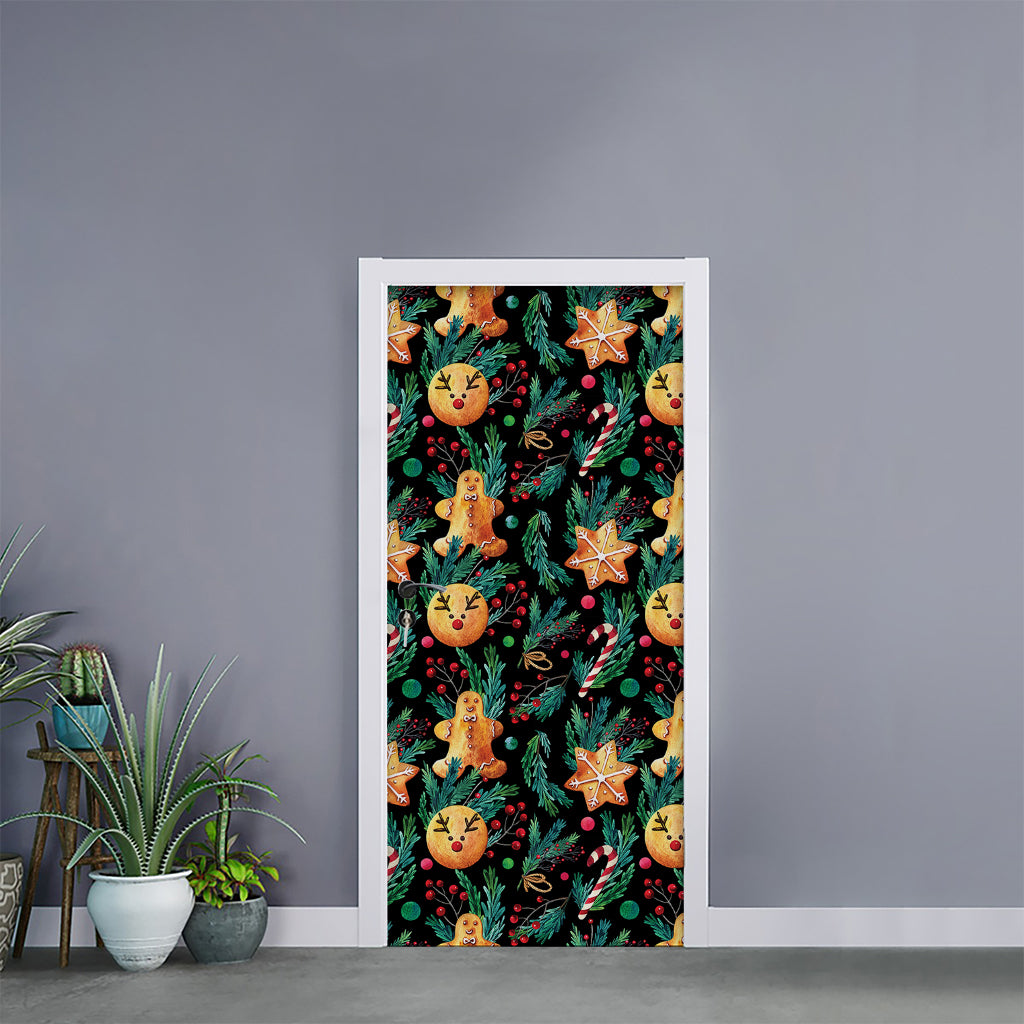 Watercolor Gingerbread Pattern Print Door Sticker