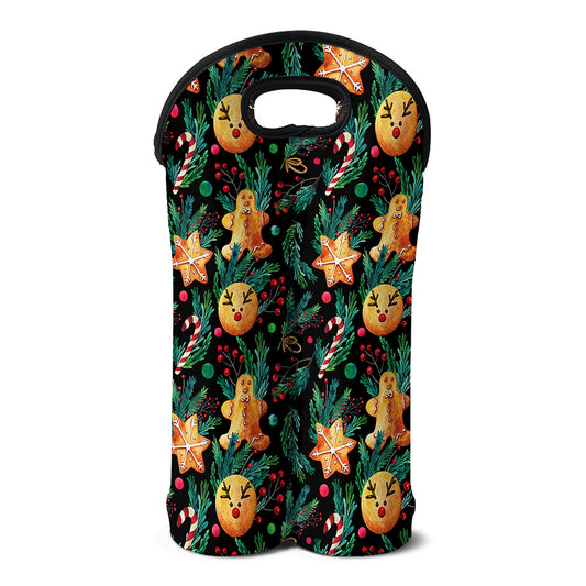 Watercolor Gingerbread Pattern Print Double Neoprene Wine Tote