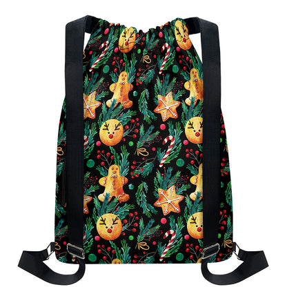 Watercolor Gingerbread Pattern Print Drawstring Backpack