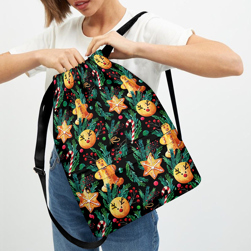 Watercolor Gingerbread Pattern Print Drawstring Backpack