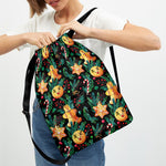 Watercolor Gingerbread Pattern Print Drawstring Backpack
