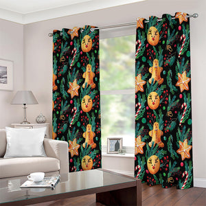 Watercolor Gingerbread Pattern Print Extra Wide Grommet Curtains