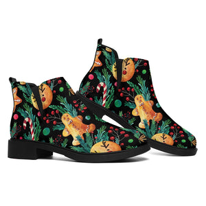 Watercolor Gingerbread Pattern Print Flat Ankle Boots