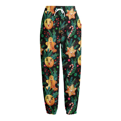 Watercolor Gingerbread Pattern Print Fleece Lined Knit Pants