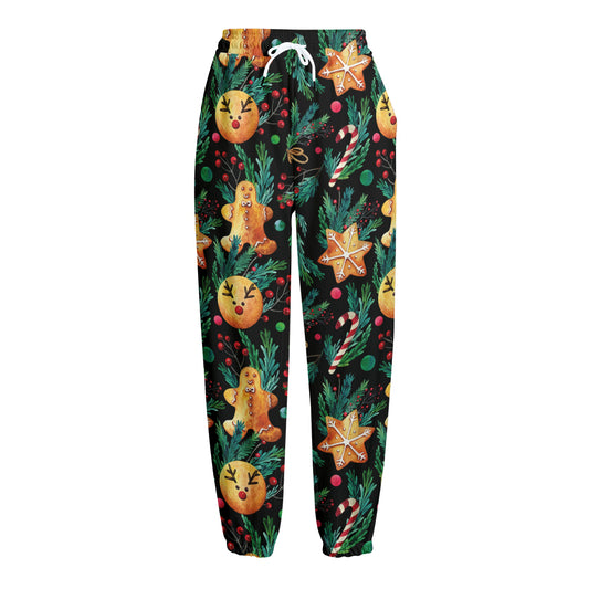 Watercolor Gingerbread Pattern Print Fleece Lined Knit Pants