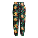 Watercolor Gingerbread Pattern Print Fleece Lined Knit Pants