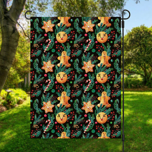 Watercolor Gingerbread Pattern Print Garden Flag