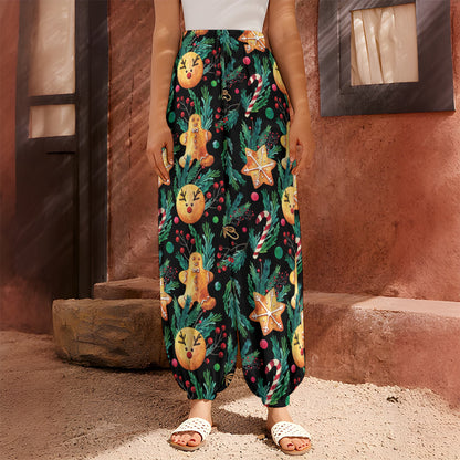 Watercolor Gingerbread Pattern Print Harem Pants