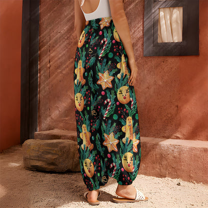 Watercolor Gingerbread Pattern Print Harem Pants