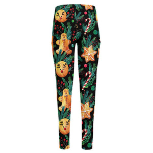 Watercolor Gingerbread Pattern Print High-Waisted Pocket Leggings