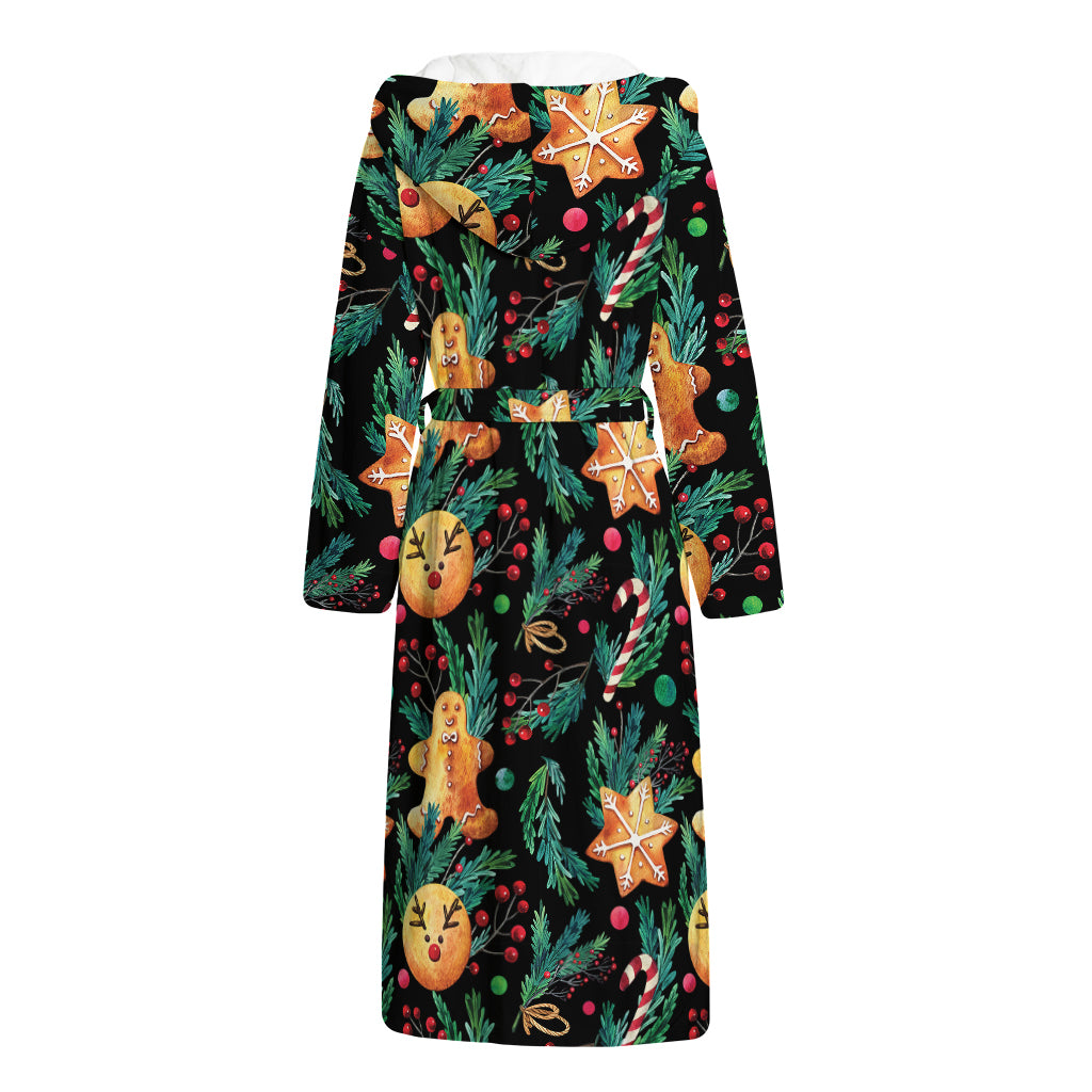 Watercolor Gingerbread Pattern Print Hooded Bathrobe