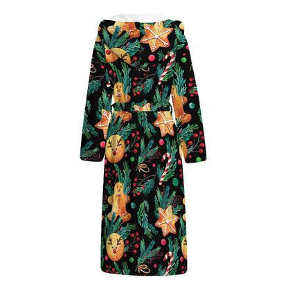 Watercolor Gingerbread Pattern Print Hooded Bathrobe