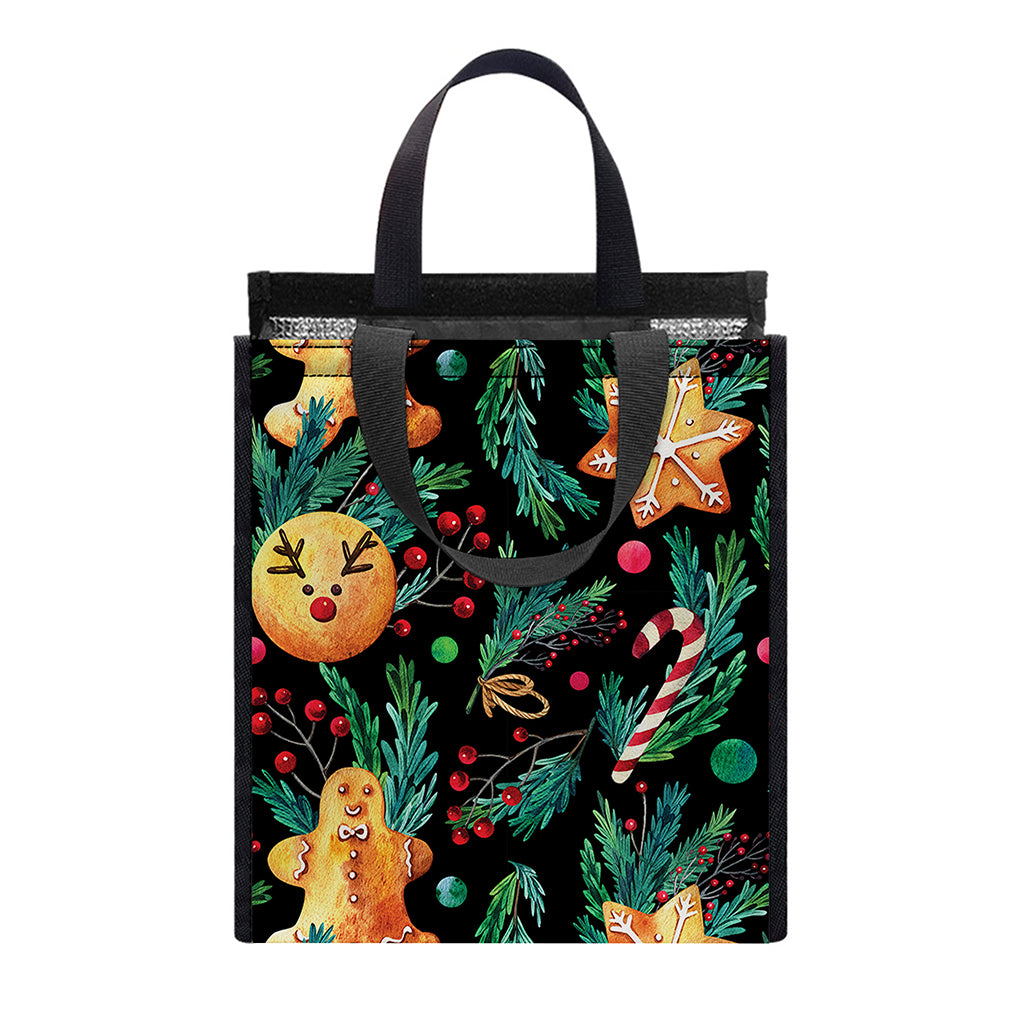 Watercolor Gingerbread Pattern Print Insulated Lunch Tote