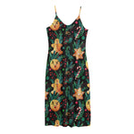 Watercolor Gingerbread Pattern Print Jersey Midi Cami Dress