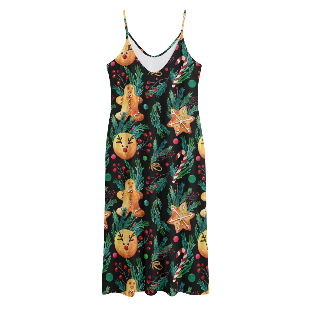 Watercolor Gingerbread Pattern Print Jersey Midi Cami Dress