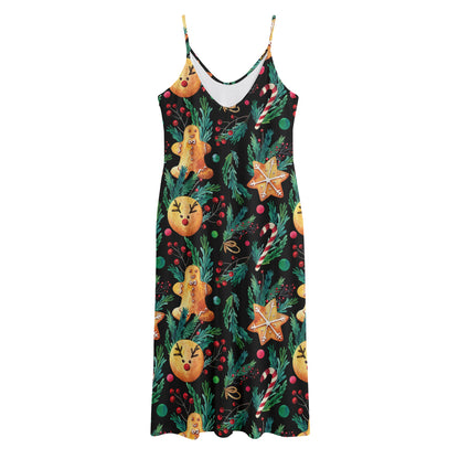 Watercolor Gingerbread Pattern Print Jersey Midi Cami Dress