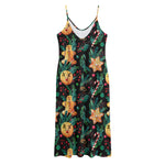 Watercolor Gingerbread Pattern Print Jersey Midi Cami Dress