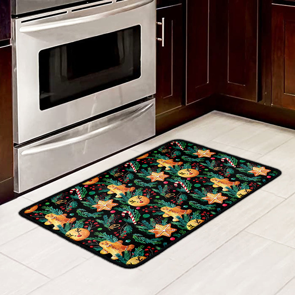 Watercolor Gingerbread Pattern Print Kitchen Mat