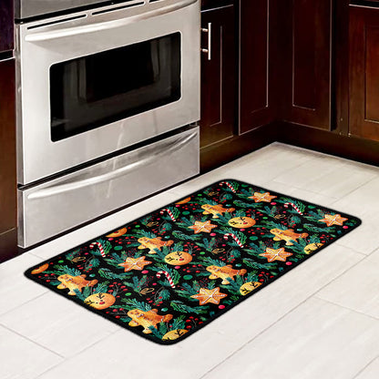 Watercolor Gingerbread Pattern Print Kitchen Mat